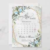 Trendy Waterverf IJsblauwe bloempjes Eucalyptus go Save The Date (Voorkant)