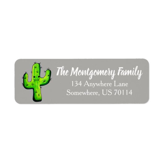 Trendy Waterverf Kawaii Cactus Etiket (Voorkant)