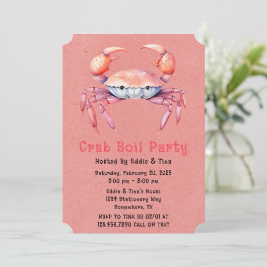 Trendy Waterverf Krab Boil Party of Company Party Kaart (Staand voorkant)