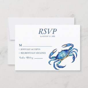 Trendy Waterverf Krab Zeevaart Bruiloft Op Het Str RSVP Kaartje