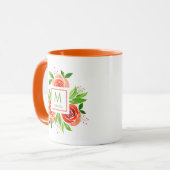 Trendy Waterverf Living Coral Rozen Monogram Mok (Voorkant links)