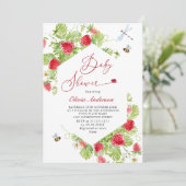 Trendy Waterverf Meadow Strawberry Baby shower Kaart (Staand voorkant)