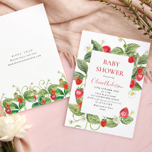 Trendy Waterverf Meadow Strawberry Baby shower Kaart