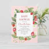 Trendy Waterverf Meadow Strawberry Baby shower Kaart (Staand voorkant)