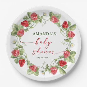 Trendy Waterverf Meadow Strawberry Baby shower Papieren Bordje