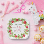 Trendy Waterverf Meadow Strawberry Baby shower Papieren Bordje (Feest)