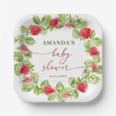 Trendy Waterverf Meadow Strawberry Baby shower Papieren Bordje (Voorkant)