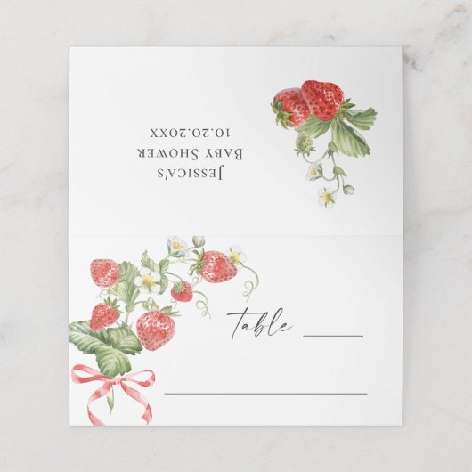 Trendy Waterverf Meadow Strawberry Baby shower Plaatskaartje (Buitenkant ongevouwen)