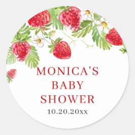 Trendy Waterverf Meadow Strawberry Baby shower Ronde Sticker
