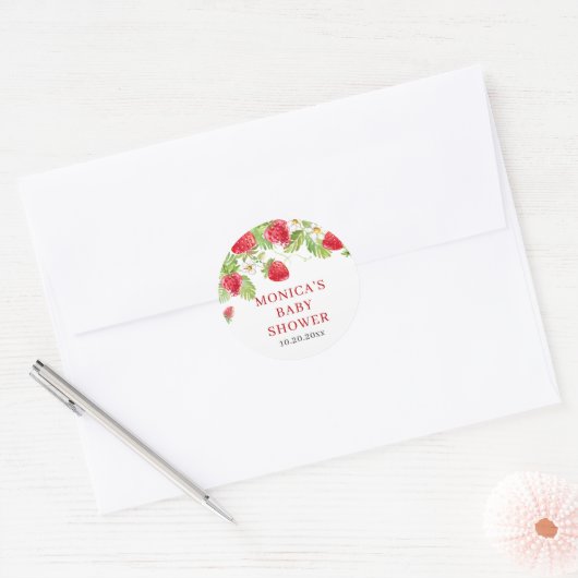 Trendy Waterverf Meadow Strawberry Baby shower Ronde Sticker (Envelop)
