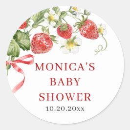 Trendy Waterverf Meadow Strawberry Baby shower Ronde Sticker