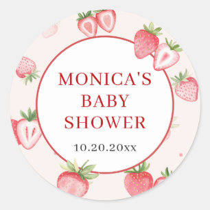 Trendy Waterverf Meadow Strawberry Baby shower Ronde Sticker