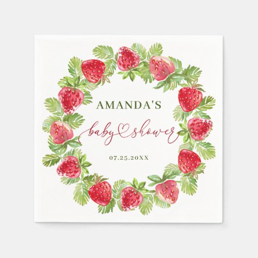 Trendy Waterverf Meadow Strawberry Baby shower Servet (Voorkant)