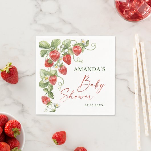 Trendy Waterverf Meadow Strawberry Baby shower Servet (Insitu)