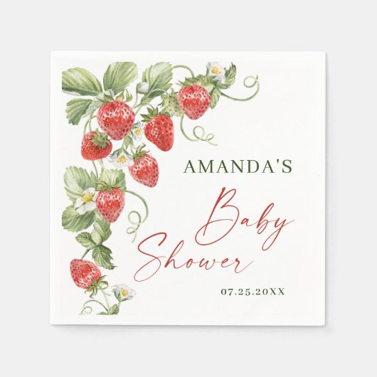 Trendy Waterverf Meadow Strawberry Baby shower Servet (Voorkant)
