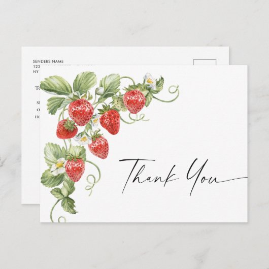 Trendy Waterverf Meadow Strawberry Bedankt Briefkaart (Voorkant / Achterkant)