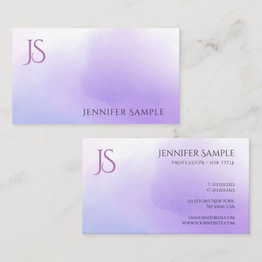 Trendy Waterverf Monogram Eenvoudige Moderne Sjabl Visitekaartje (Voorkant / Achterkant)