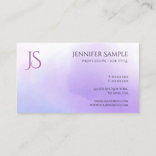 Trendy Waterverf Monogram Eenvoudige Moderne Sjabl Visitekaartje (Achterkant)