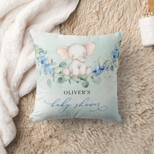 Trendy waterverf olifant blauw bloemeneucalyptus kussen (Deken)