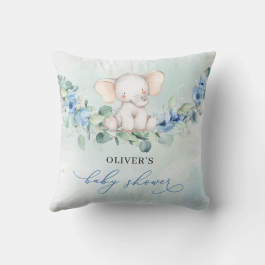 Trendy waterverf olifant blauw bloemeneucalyptus kussen (Achterkant)