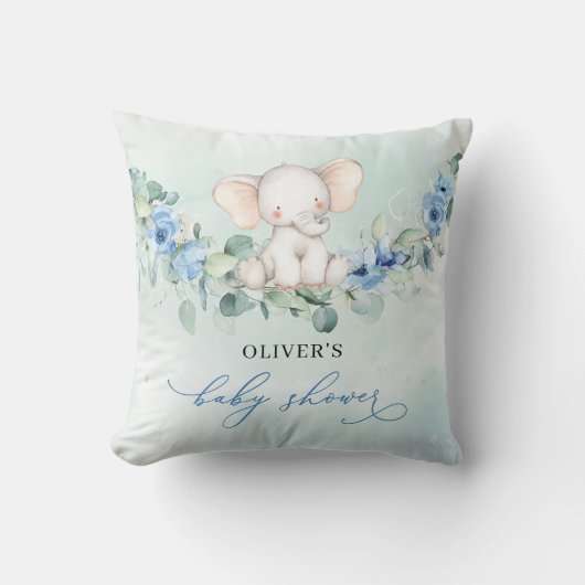 Trendy waterverf olifant blauw bloemeneucalyptus kussen (Voorkant)