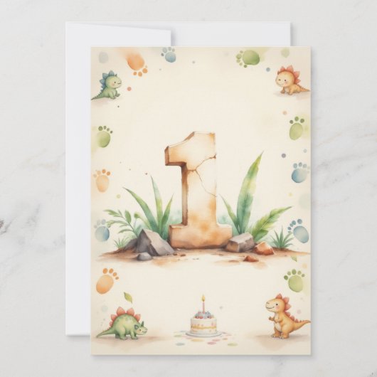 Trendy Waterverf One-a-Saurus Eerste 1e Verjaardag Kaart (Achterkant)