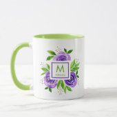 Trendy Waterverf Paars en Limoen Monogram Mok (Links)