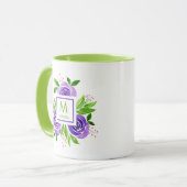 Trendy Waterverf Paars en Limoen Monogram Mok (Voorkant links)