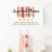 Trendy Waterverf Paint Strokes Plum Paars & Gold Spandoek (Insitu)