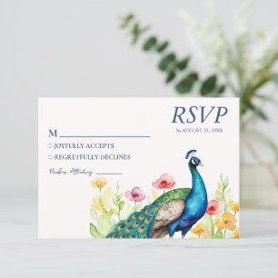 Trendy Waterverf Peacock Flowers RSVP Kaartje
