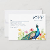 Trendy Waterverf Peacock Flowers RSVP Kaartje (Voorkant)