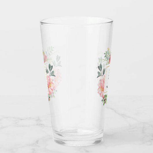 Trendy Waterverf Peony Flowers | Monogram Glas (Rechts)