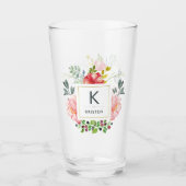 Trendy Waterverf Peony Flowers | Monogram Glas (Voorkant)