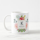 Trendy Waterverf Peony Flowers Monogram Mok (Links)