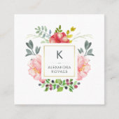 Trendy Waterverf Peony Flowers Monogram Vierkante Visitekaartje (Voorkant)