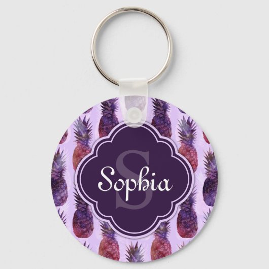 Trendy Waterverf Pineappelpatroon Sleutelhanger (Voorkant)
