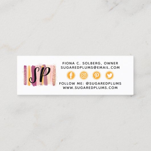 Trendy Waterverf Plum Paars & Gold Social Media Mini Visitekaartje (Achterkant)