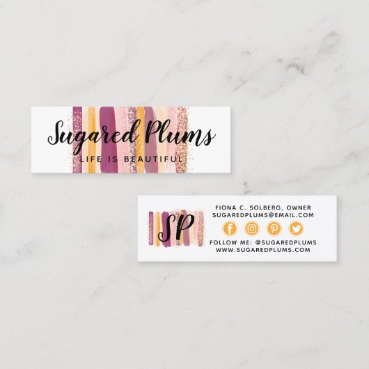 Trendy Waterverf Plum Paars & Gold Social Media Mini Visitekaartje (Voorkant / Achterkant)