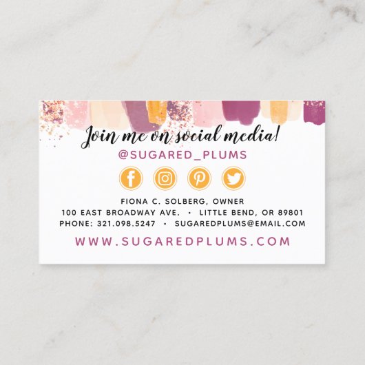 Trendy Waterverf Plum Paars & Gold Social Media Visitekaartje (Achterkant)