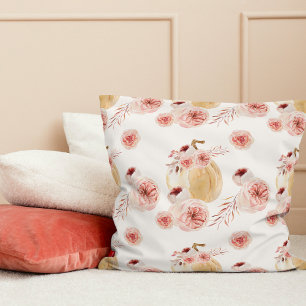 Trendy Waterverf Pumpkin & Flowers   NajaarsHerfst Buitenkussen