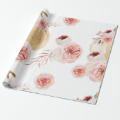 Trendy Waterverf Pumpkin & Flowers | NajaarsHerfst Cadeaupapier (Uitgerold)