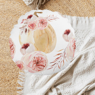 Trendy Waterverf Pumpkin & Flowers   NajaarsHerfst Rond Kussen