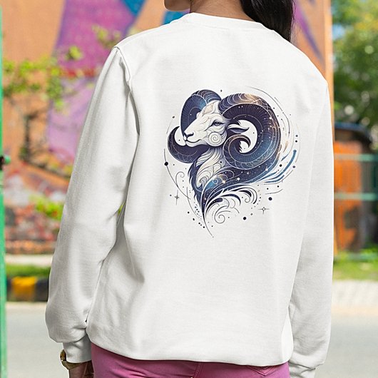 Trendy Waterverf Ram Zodiac Sweatshirt