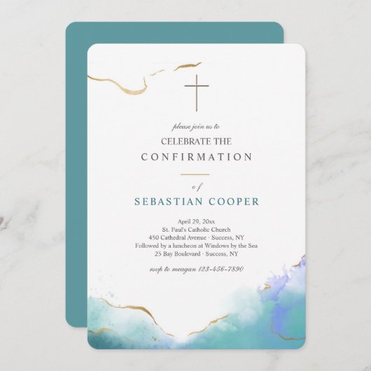 Trendy Waterverf Religieuze Uitnodiging (Voorkant / Achterkant)