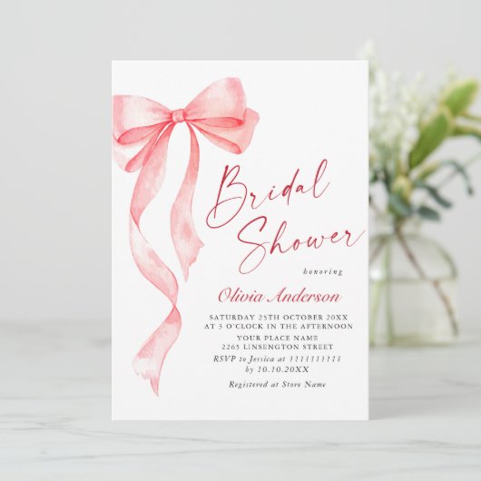 Trendy Waterverf Roze Bow Coquette Vrijgezellenfee Kaart (Staand voorkant)