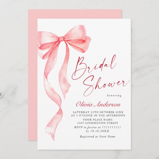 Trendy Waterverf Roze Bow Coquette Vrijgezellenfee Kaart (Voorkant / Achterkant)