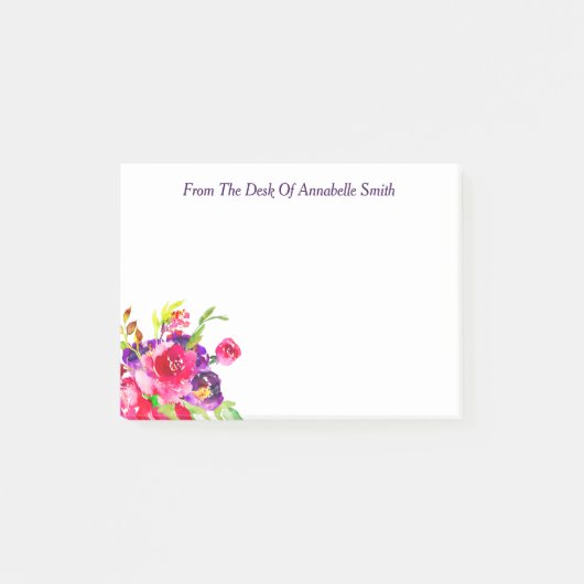 Trendy Waterverf Roze & Paarse Vloer Bouquet Post-it® Notes (Voorkant)
