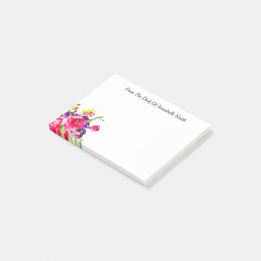 Trendy Waterverf Roze & Paarse Vloer Bouquet Post-it® Notes (Schuin)