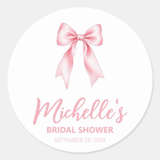 Trendy Waterverf Roze Strik Coquette Bruiloft Fees Ronde Sticker (Voorkant)