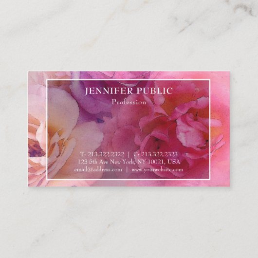 Trendy Waterverf Rozen Elegant Moderne Sjabloon Visitekaartje (Achterkant)